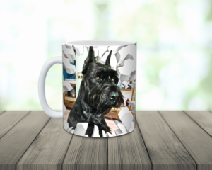 3D Giant Schnauzer breaking through ceramic mug. Personalized dog name coffee cup 11 oz Handmade dog breed coffee mug made by Tammi Oribello